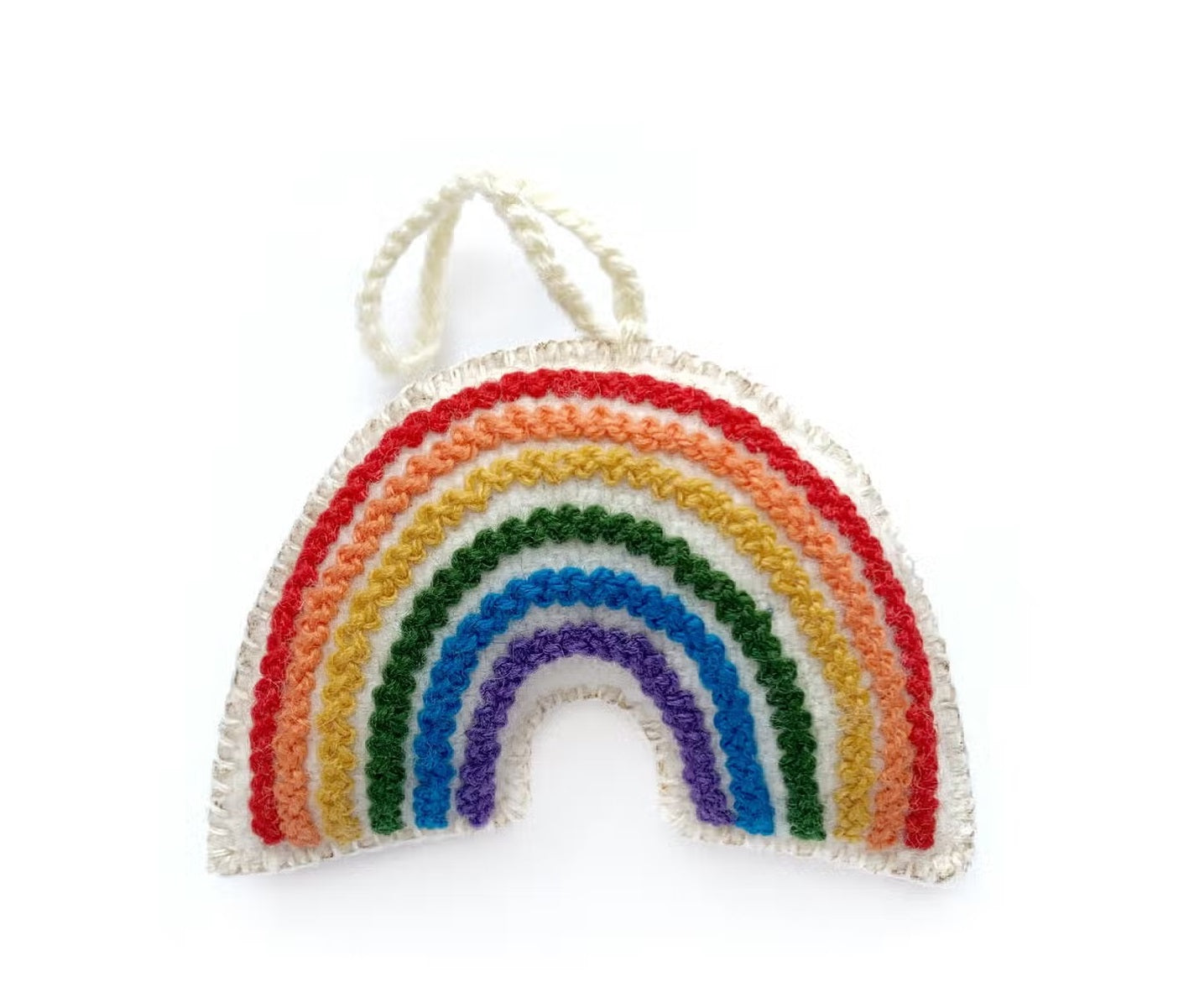Rainbow Embroidered Wool Ornament