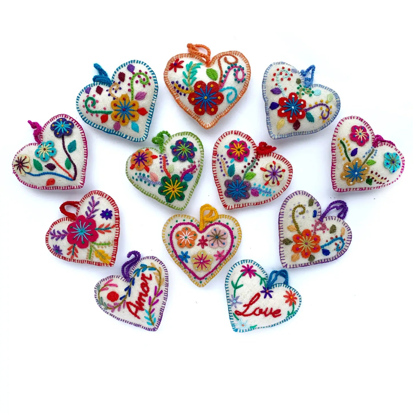 White Heart Embroidered Valentine's Ornament